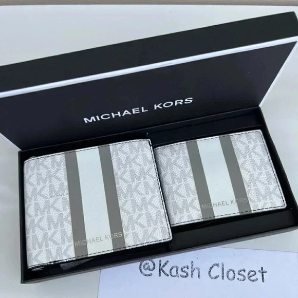 Michael kors Men Wallet Card Case Gift box set Bright White/Pearl Grey - Picture 1 of 6